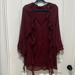 Francesca's Collections Deep Red Ruffle Blouse